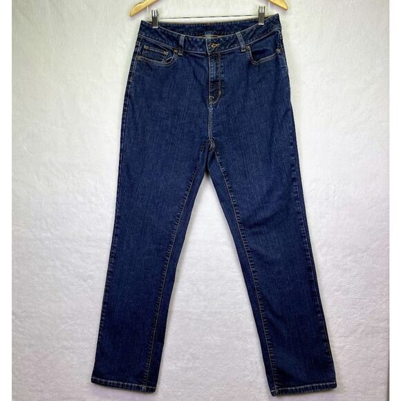 LL Bean Classic Fit Straight Leg Jeans High Rise Med Wash Womens Size 12MT - Picture 1 of 14